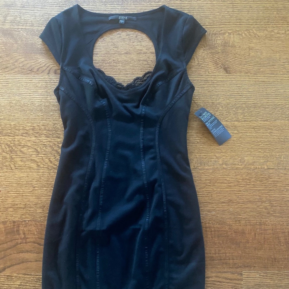 Guess black tight fit dress with lace on chest ~ back has a cutout